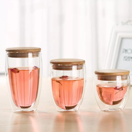 Tasse en verre transparente à double paroi avec couvercle, tasse à café pour thé, tasse en verre borosilicate, verrerie pour refroidisseur, tasse à glace glacée, verre à bière pour le lait